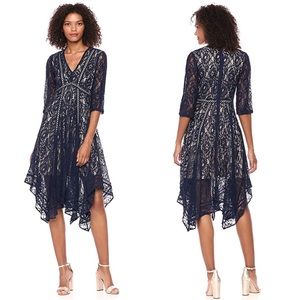 Taylor Navy Lace Cocktail Party Midi Dress